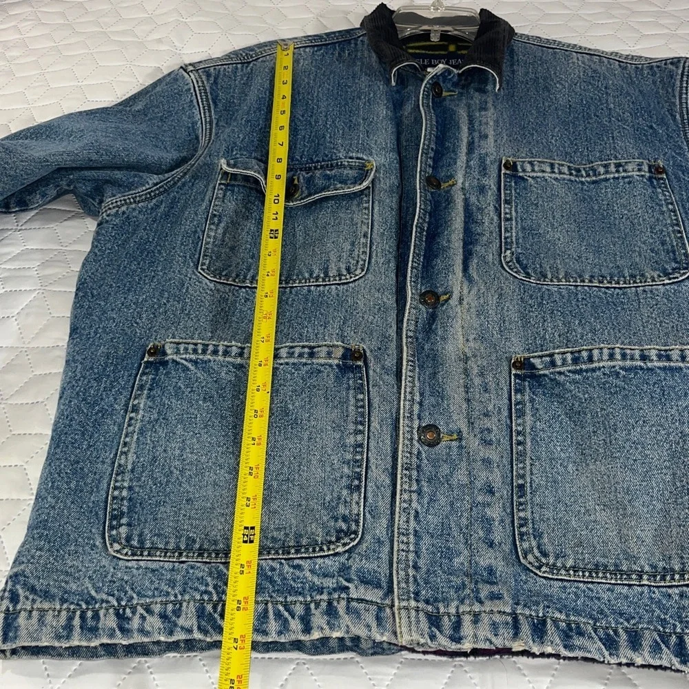 Vintage Bugle Boy Denim Barn Jacket Fleece Lined Corduroy Collar Size M